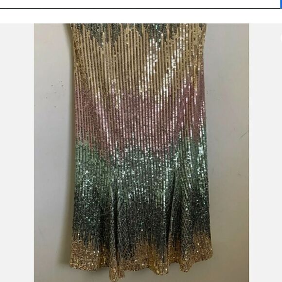 Badgley Mischka Natalie Dress Mint Sequin Multi Fit Flare Spaghetti Strap - Picture 7 of 9